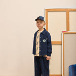 Kids' Slide Print Denim Trousers in Dark Blue - lookbook