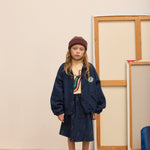 Kids' Denim Bomber Jacket in Dark Blue - lookbook