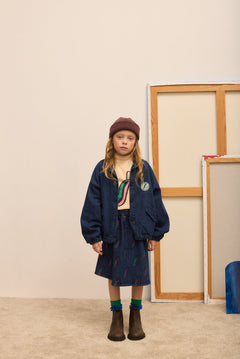 Kids' Denim Bomber Jacket in Dark Blue - lookbook