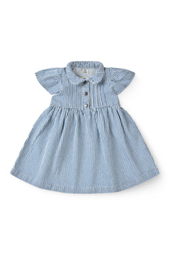 Yarn-Dyed Stripe Dress with Frill Sleeves