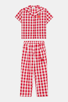 Kids' Apple Print Shirt & Trousers Set in Red & White by Weekend House Kids