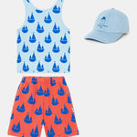 Kids' All-Over Boats Tank Top, Bermuda Shorts & Denim Cap Set by Weekend House Kids
