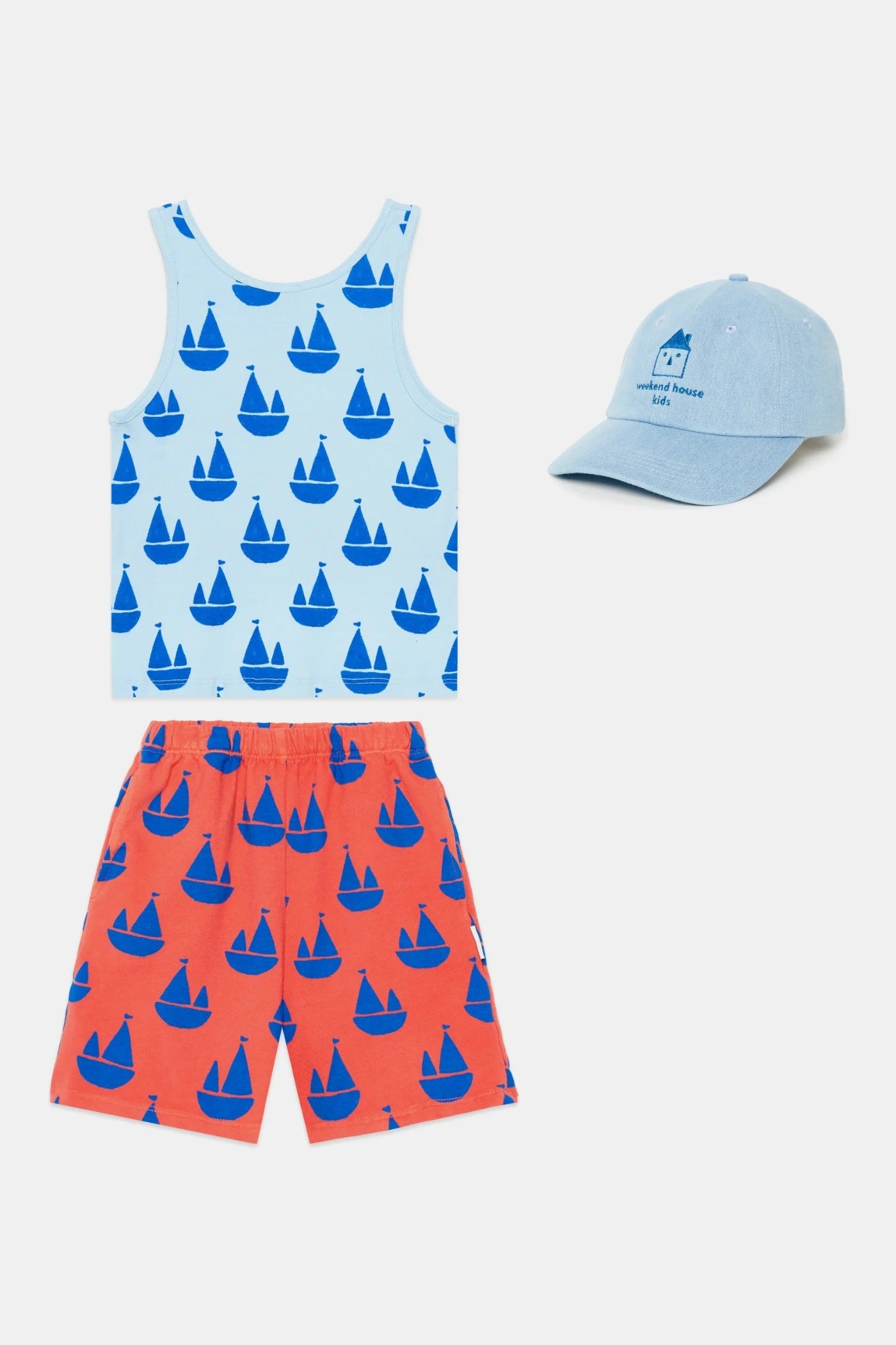 Kids' All-Over Boats Tank Top, Bermuda Shorts & Denim Cap Set by Weekend House Kids
