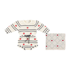 Baby Girls' Fall Apple Knit Romper & Apple Patchwork Blanket Gift Set by Bebe Organic