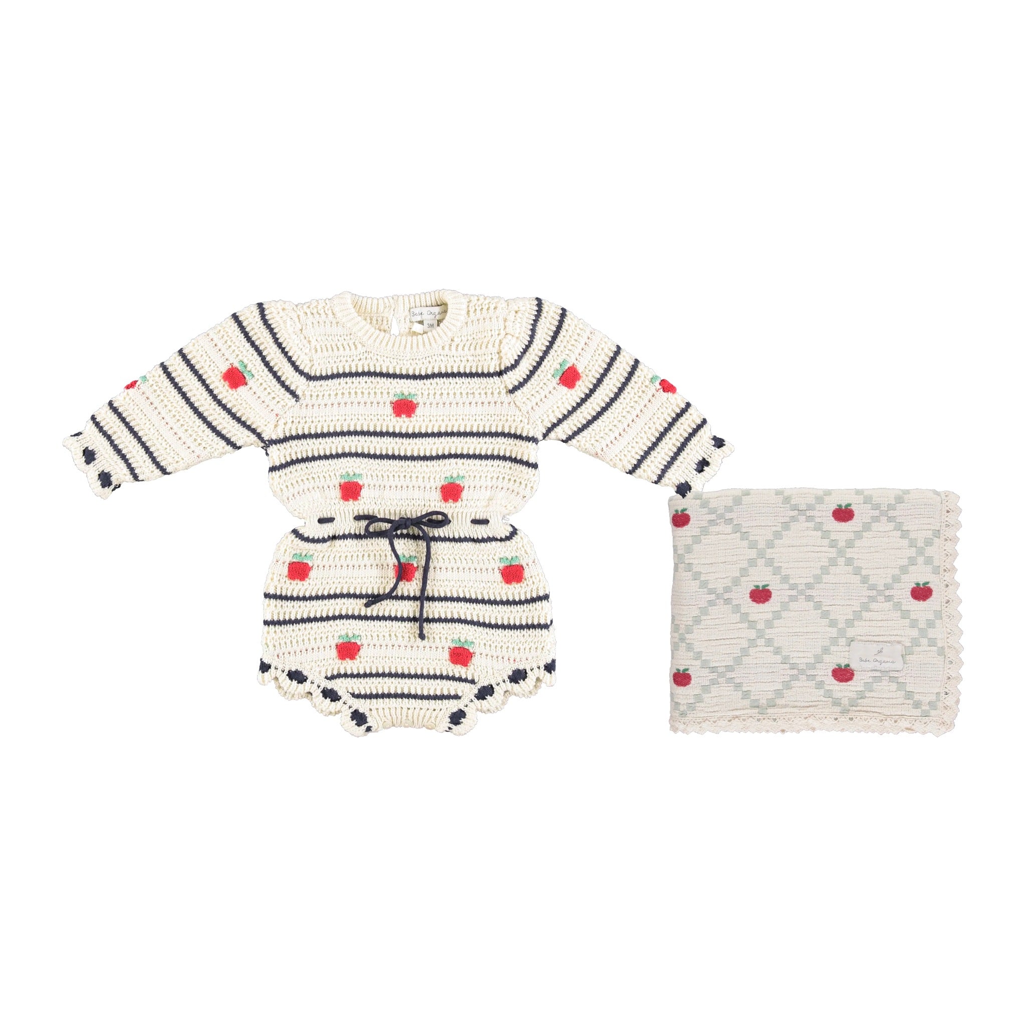 Baby Girls' Fall Apple Knit Romper & Apple Patchwork Blanket Gift Set by Bebe Organic