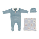 Baby Boys' Teddy Velour Overall Set & Teddy Bear Blanket Gift Set in Blue by Bebe Organic
