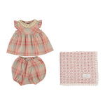 Baby Girls' Pink Check Set & Pink Retro Crochet Blanket Gift Set by Bebe Organic