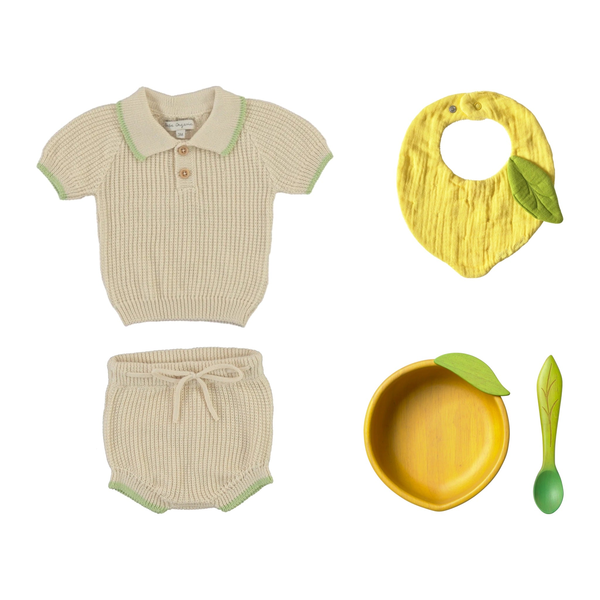 Baby Boys' Striped Polo Set & Lou the Lemon Feeding Gift Set by Bebe Organic