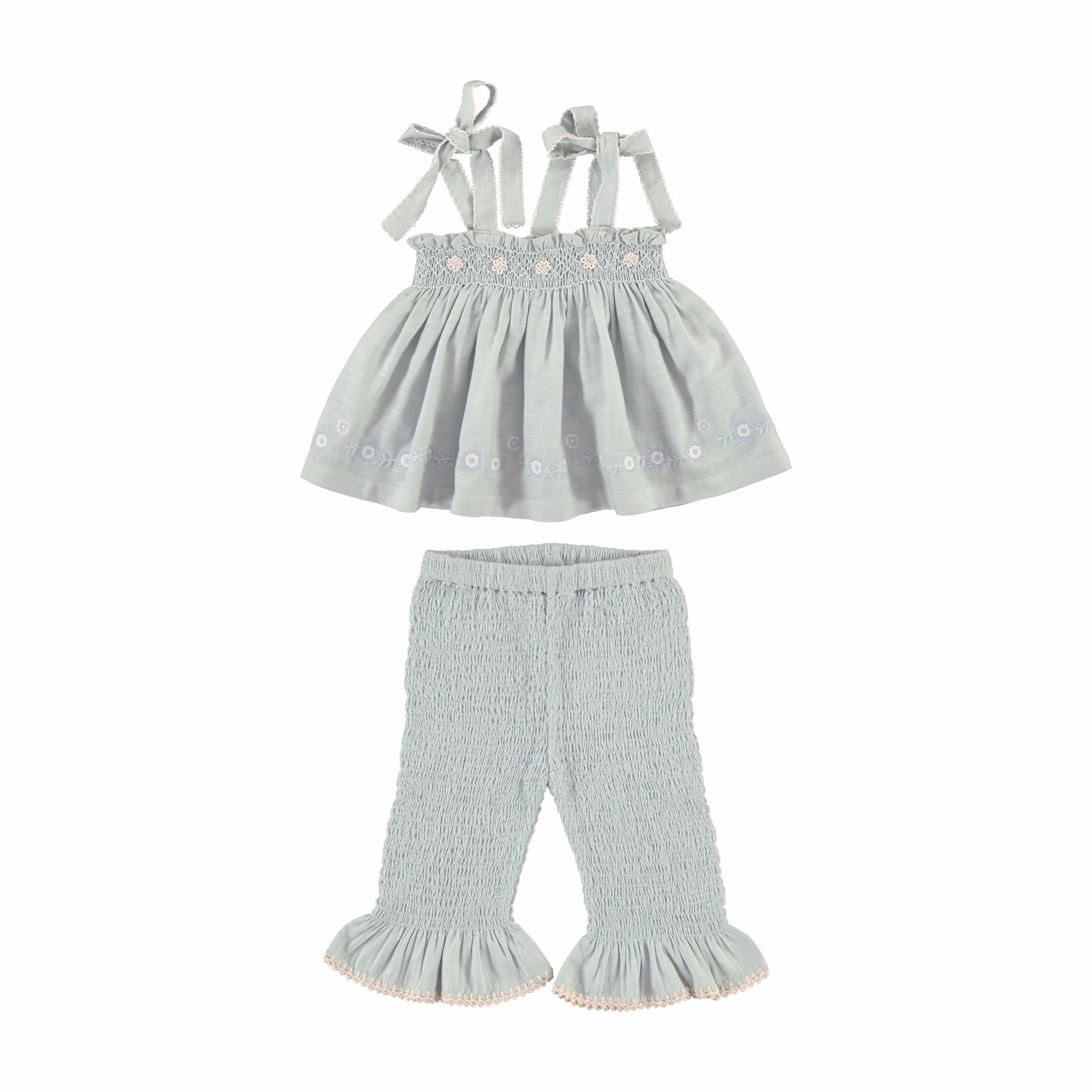 Girls' Smocked Top & Shorts Set in Blue (Maya) by Bebe Organic