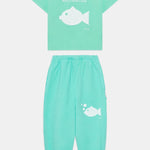 Kids' Fish Print T-Shirt & Sweatpants Set in Mint by Weekend House Kids