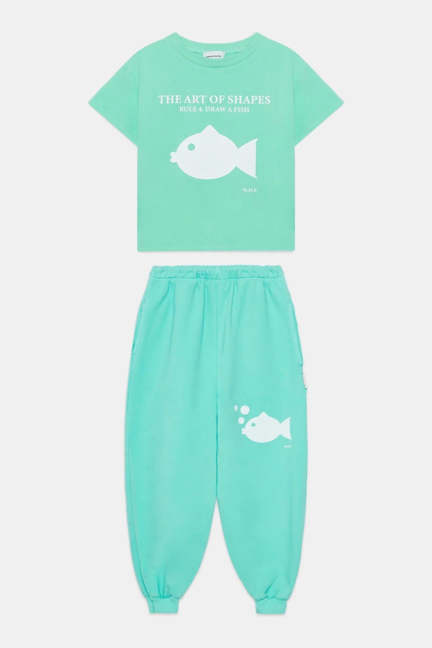 Kids' Fish Print T-Shirt & Sweatpants Set in Mint by Weekend House Kids