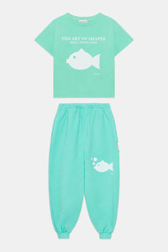 Kids' Fish Print T-Shirt & Sweatpants Set in Mint by Weekend House Kids