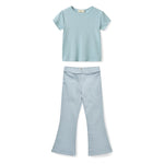 Girls' Modal Ribbed Ruffle-Sleeve T-Shirt & Flared Jeggings Set in Dusty Blue by Copenhagen Colors
