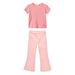 Girls' Modal Ribbed Ruffle-Sleeve T-Shirt & Flared Jeggings Set in Pink by Copenhagen Colors