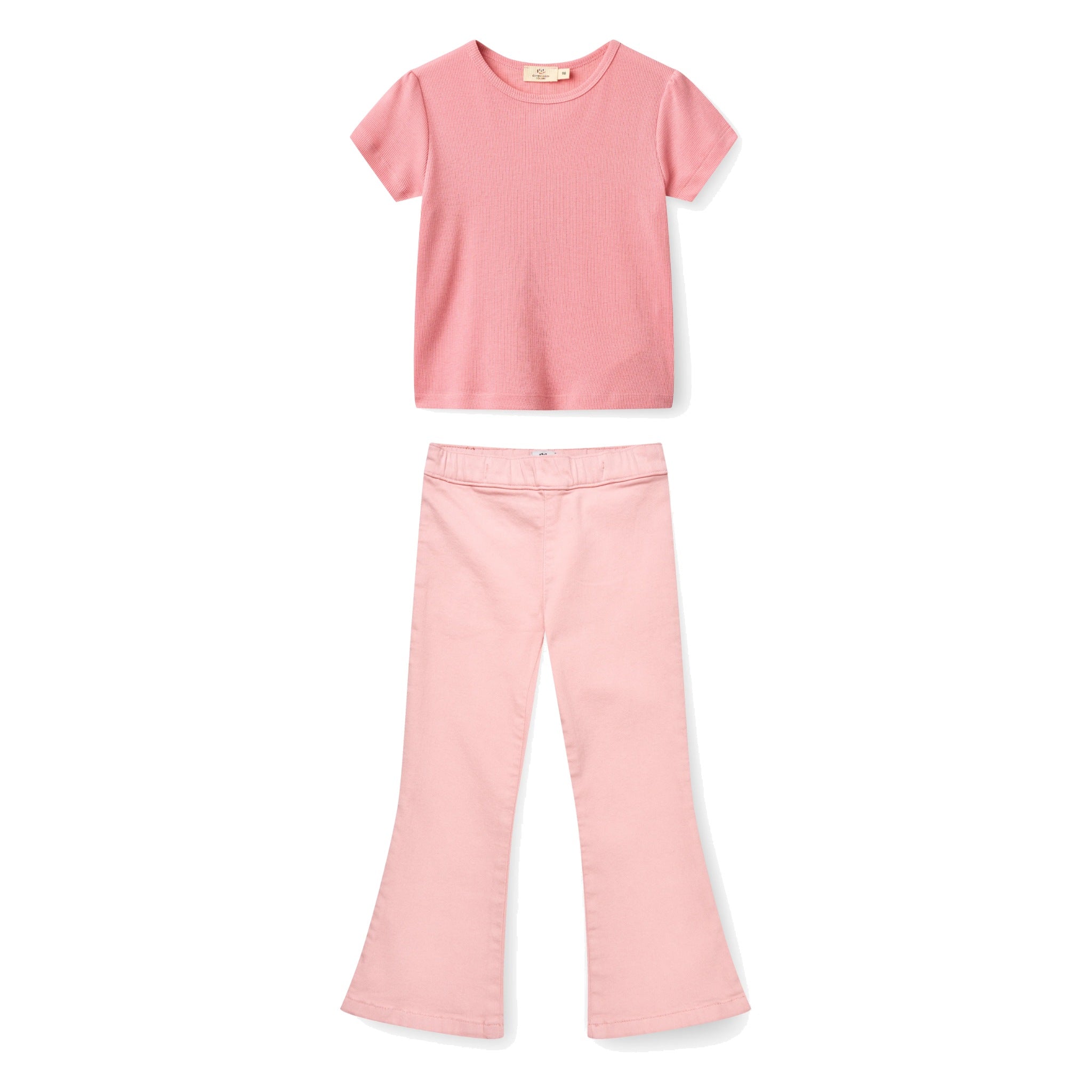 Girls' Modal Ribbed Ruffle-Sleeve T-Shirt & Flared Jeggings Set in Pink by Copenhagen Colors