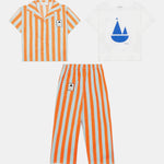 Kids' Striped Shirt, Boat T-Shirt & Sweatpants Set in Orange by Weekend House Kids