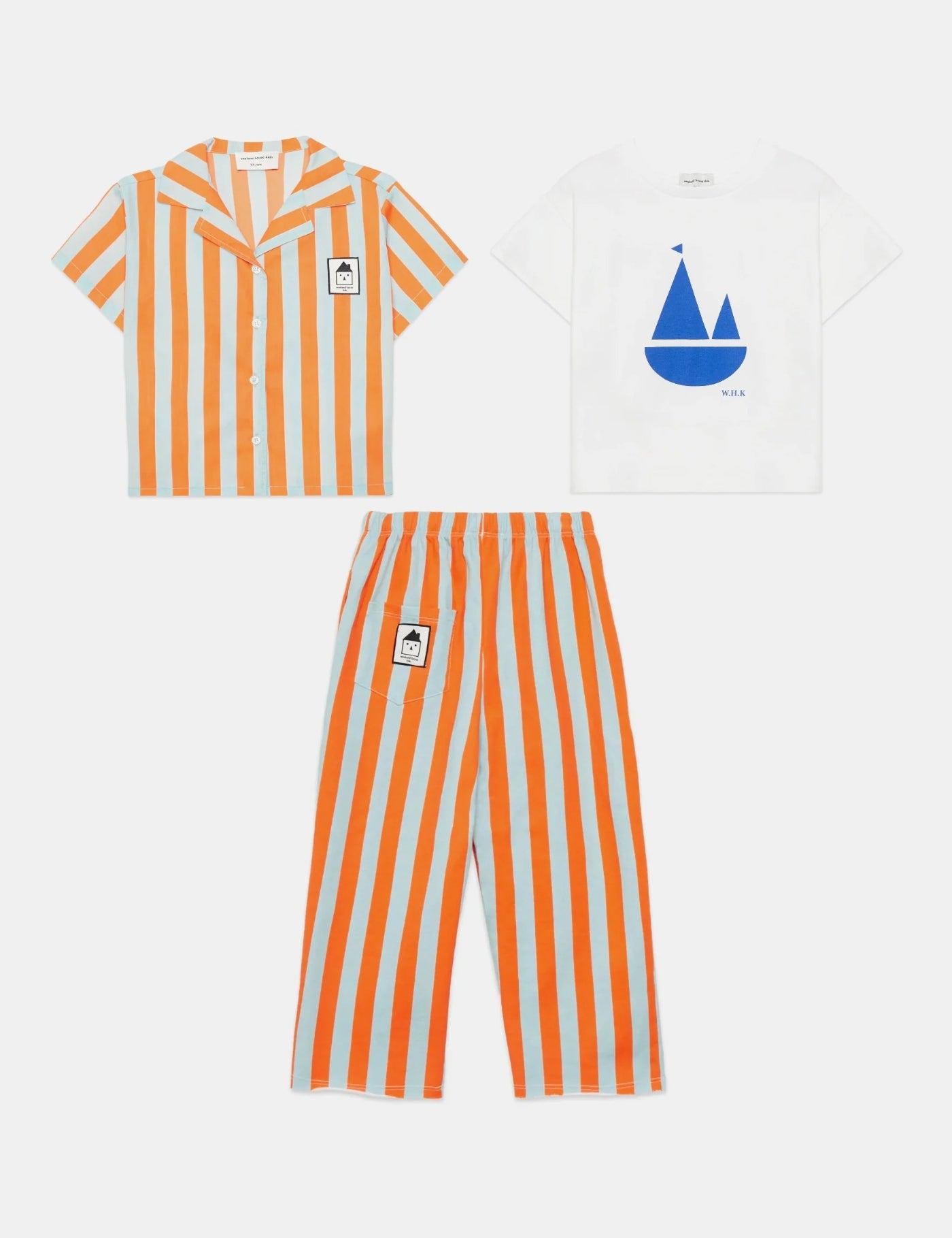 Kids' Striped Shirt, Boat T-Shirt & Sweatpants Set in Orange by Weekend House Kids