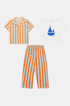 Kids' Striped Shirt, Boat T-Shirt & Sweatpants Set in Orange by Weekend House Kids