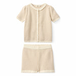 Girls' Cotton Gingham Cardigan & Knitted Shorts Set in Beige by Copenhagen Colors