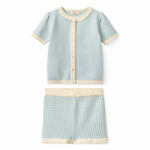 Girls' Cotton Gingham Cardigan & Knitted Shorts Set in Blue by Copenhagen Colors