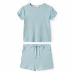 Girls' Modal Ribbed Ruffle-Sleeve T-Shirt & Shorts Set in Dusty Blue by Copenhagen Colors