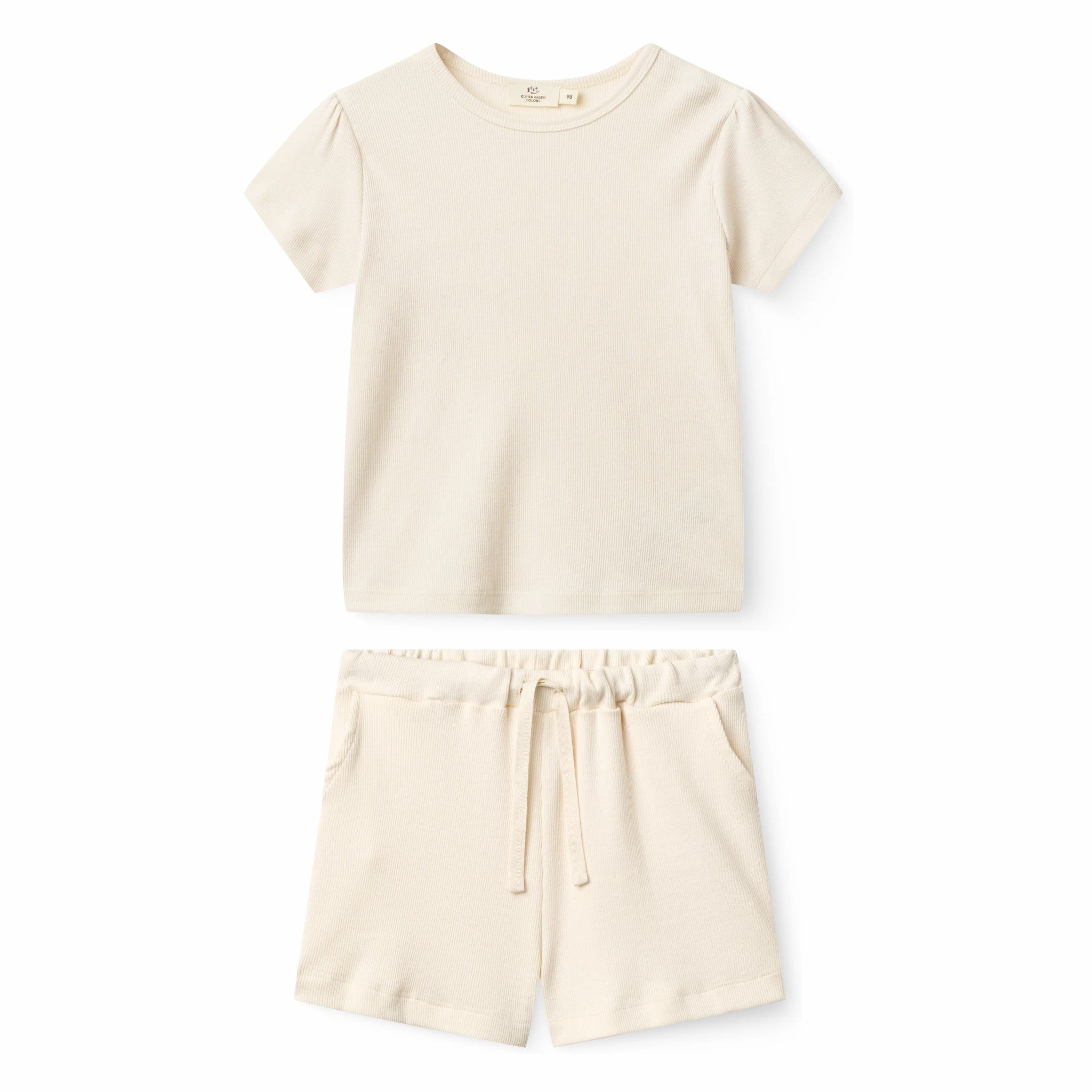 Girls' Modal Ribbed Ruffle-Sleeve T-Shirt & Shorts Set in Cream by Copenhagen Colors