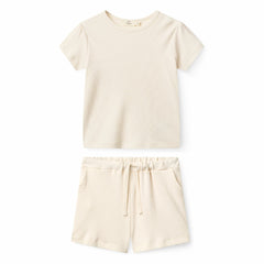 Girls' Modal Ribbed Ruffle-Sleeve T-Shirt & Shorts Set in Cream by Copenhagen Colors