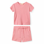 Girls' Modal Ribbed Ruffle-Sleeve T-Shirt & Shorts Set in Pink by Copenhagen Colors