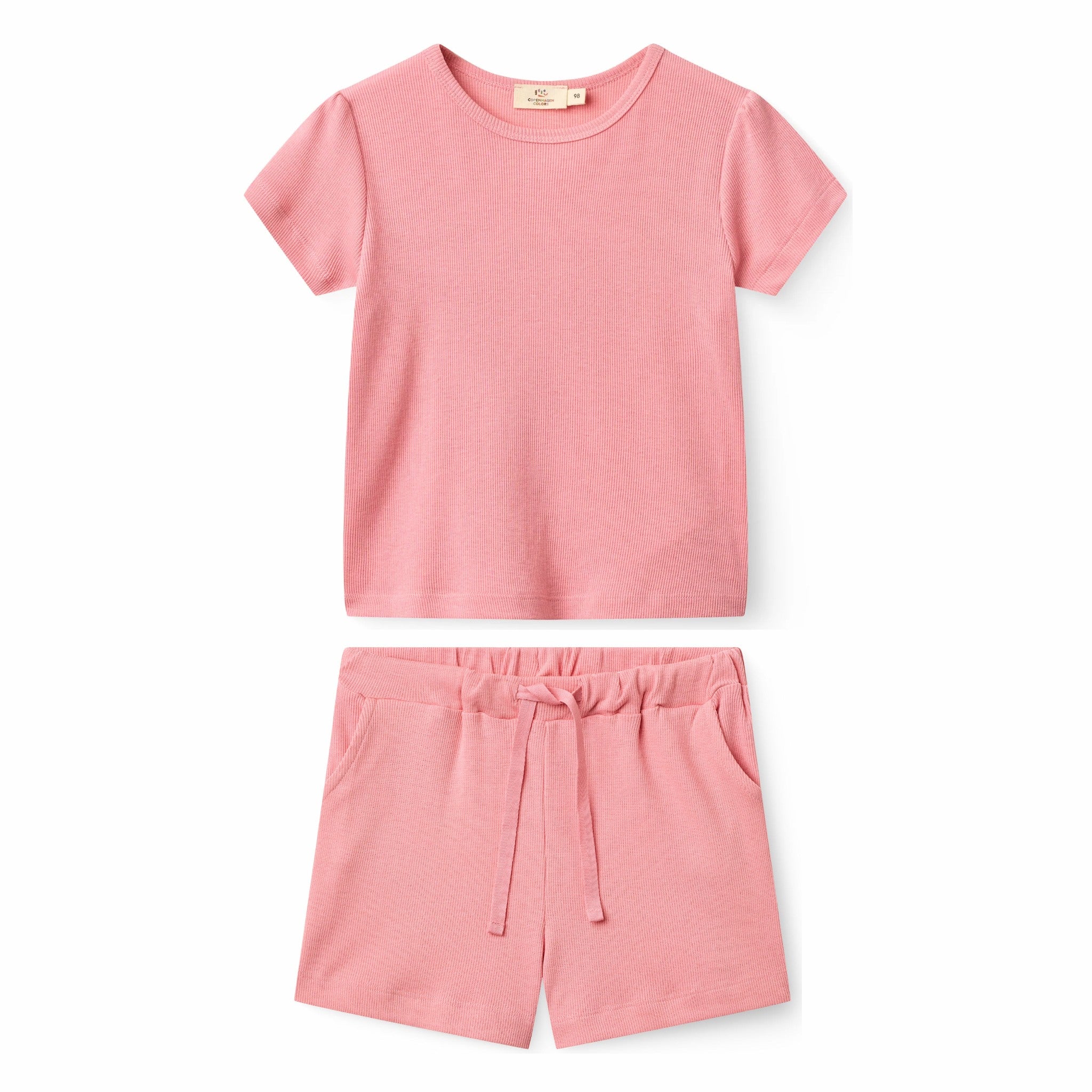 Girls' Modal Ribbed Ruffle-Sleeve T-Shirt & Shorts Set in Pink by Copenhagen Colors
