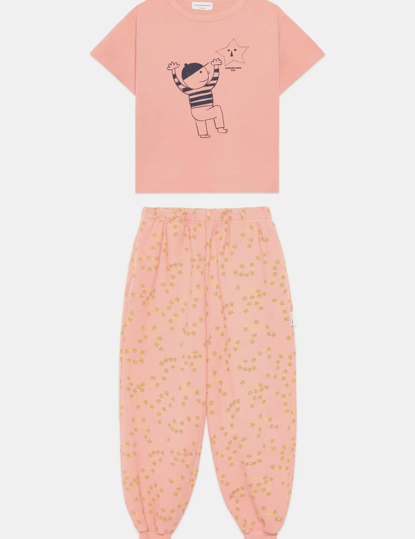 Girls' Star Print T-Shirt & Constellation Sweatpants Set in Soft Peach by Weekend House Kids