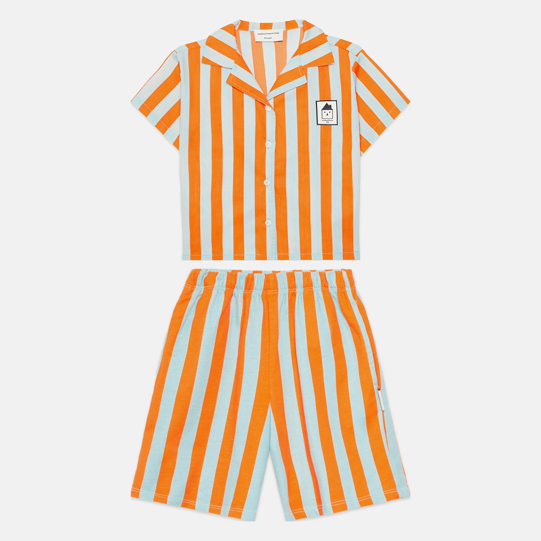 Kids' Striped Shirt & Bermuda Shorts Set in Orange by Weekend House Kids
