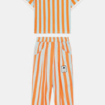 Kids' Organic Cotton Striped T-Shirt & Carrot Trousers Set in Orange by Weekend House Kids