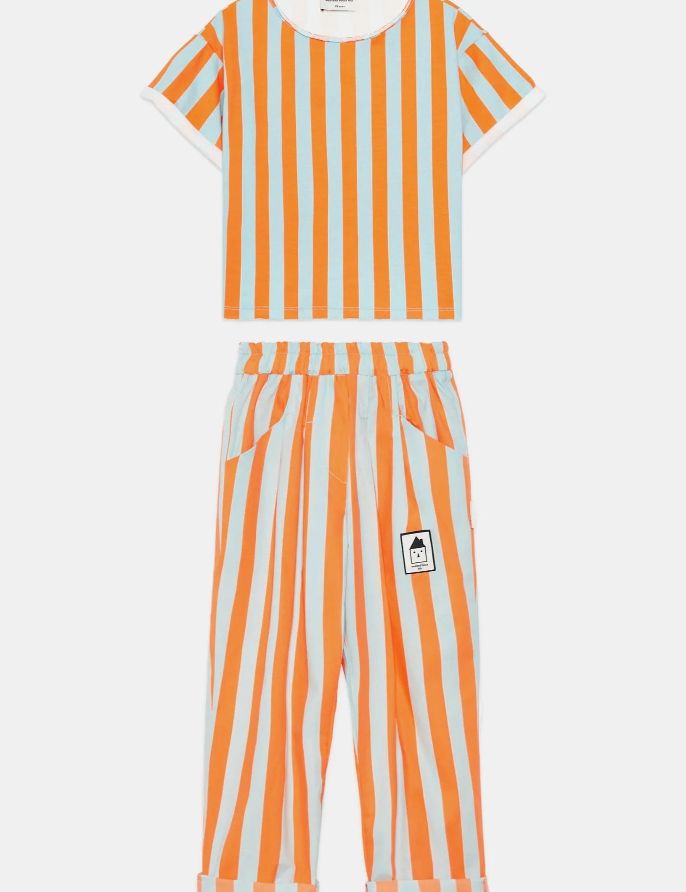 Kids' Organic Cotton Striped T-Shirt & Carrot Trousers Set in Orange by Weekend House Kids