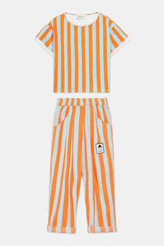 Kids' Organic Cotton Striped T-Shirt & Carrot Trousers Set in Orange by Weekend House Kids