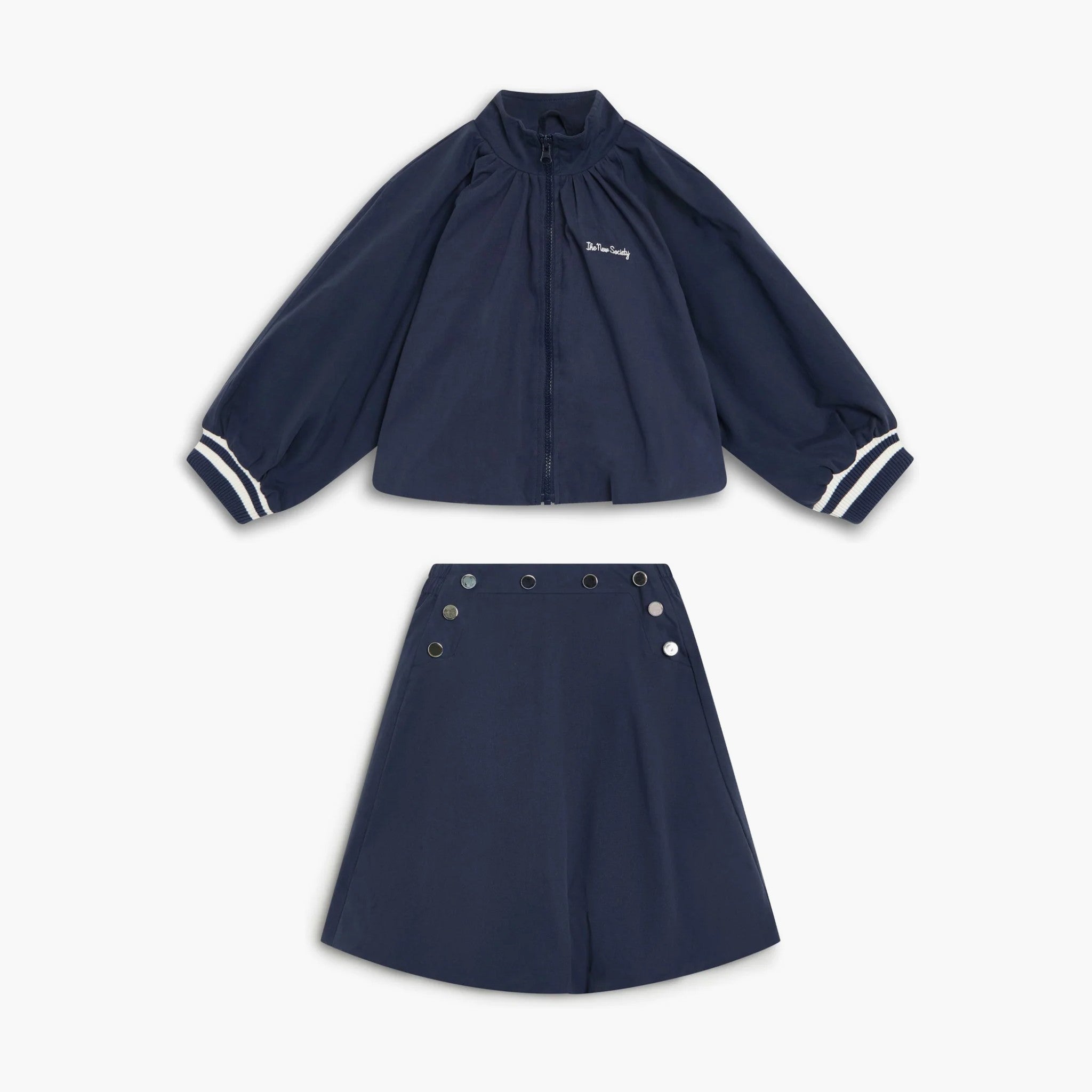 Girls' Vale Embroidered Jacket & Bubble Skirt Set in Navy Blue by The New Society
