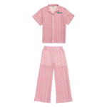 Girls' Wavy Print Mesh Shirt & Knit Trousers Set in Pink by Maison Mangostan