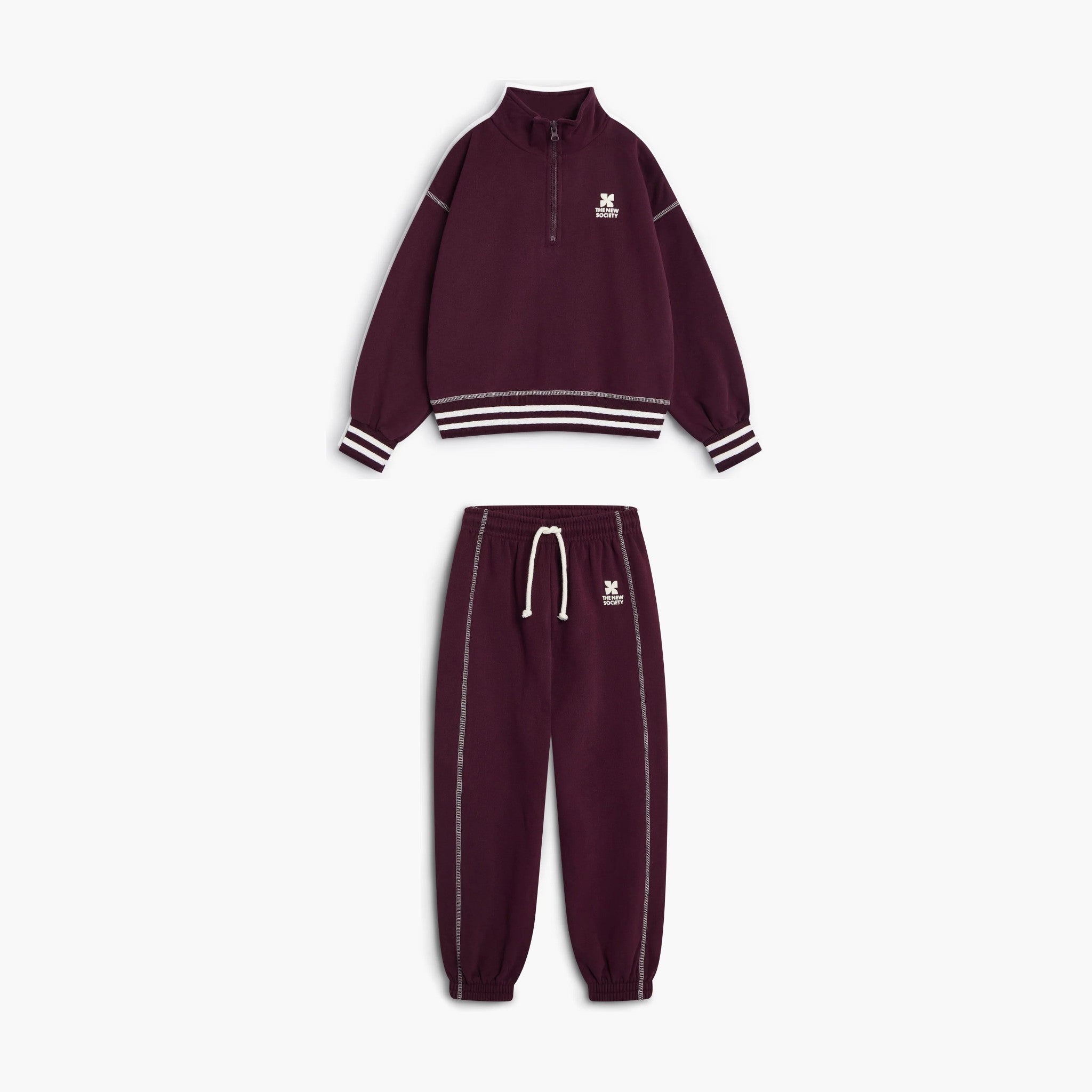Kids' Whisper Fleece Zip Polo & Joggers Set in Burgundy by The New Society