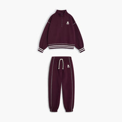 Kids' Whisper Fleece Zip Polo & Joggers Set in Burgundy by The New Society